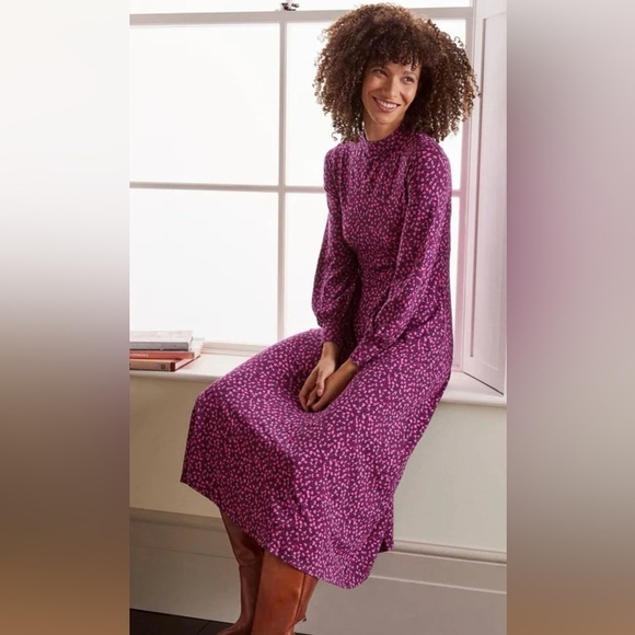 Boden A-Line Pink/Maroon Floral Dress w/Long Sleeves, Size 8p - Picture 1 of 10